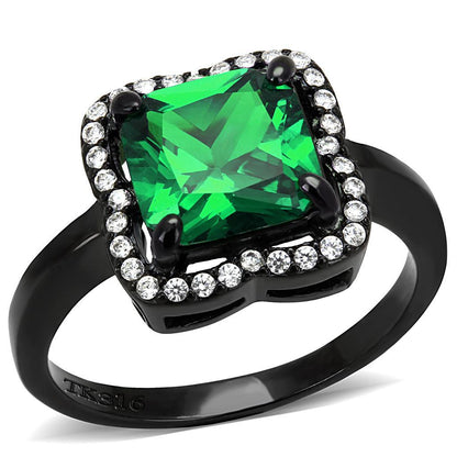 DA029 - IP Black(Ion Plating) Stainless Steel Ring with AAA Grade CZ  in Emerald-0