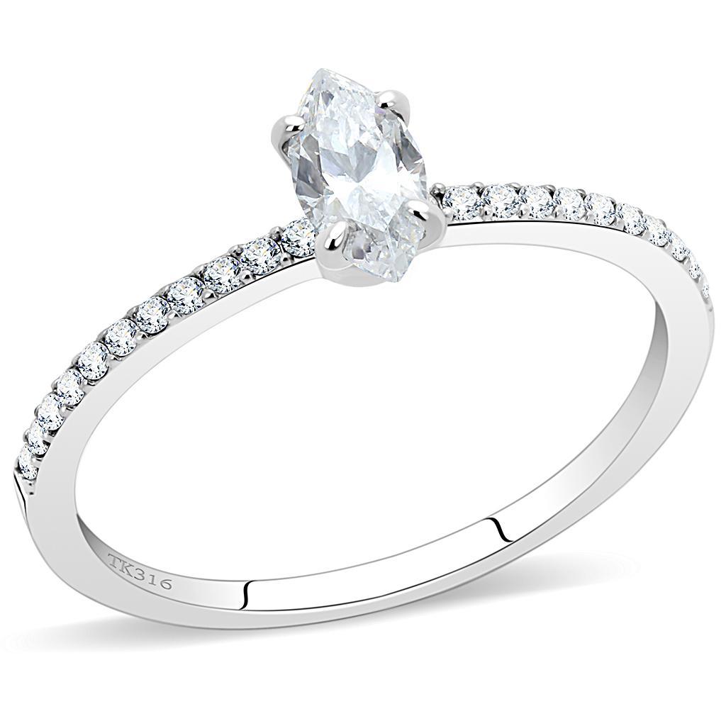 DA031 - High polished (no plating) Stainless Steel Ring with Cubic  in Clear-0