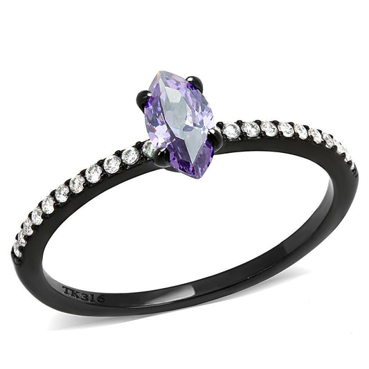 DA032 - IP Black(Ion Plating) Stainless Steel Ring with AAA Grade CZ  in Amethyst-0