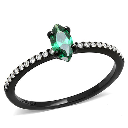 DA033 - IP Black(Ion Plating) Stainless Steel Ring with AAA Grade CZ  in Emerald-0