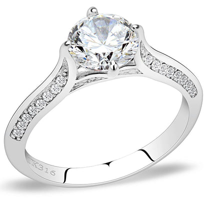 DA036 - High polished (no plating) Stainless Steel Ring with AAA Grade CZ  in Clear-0