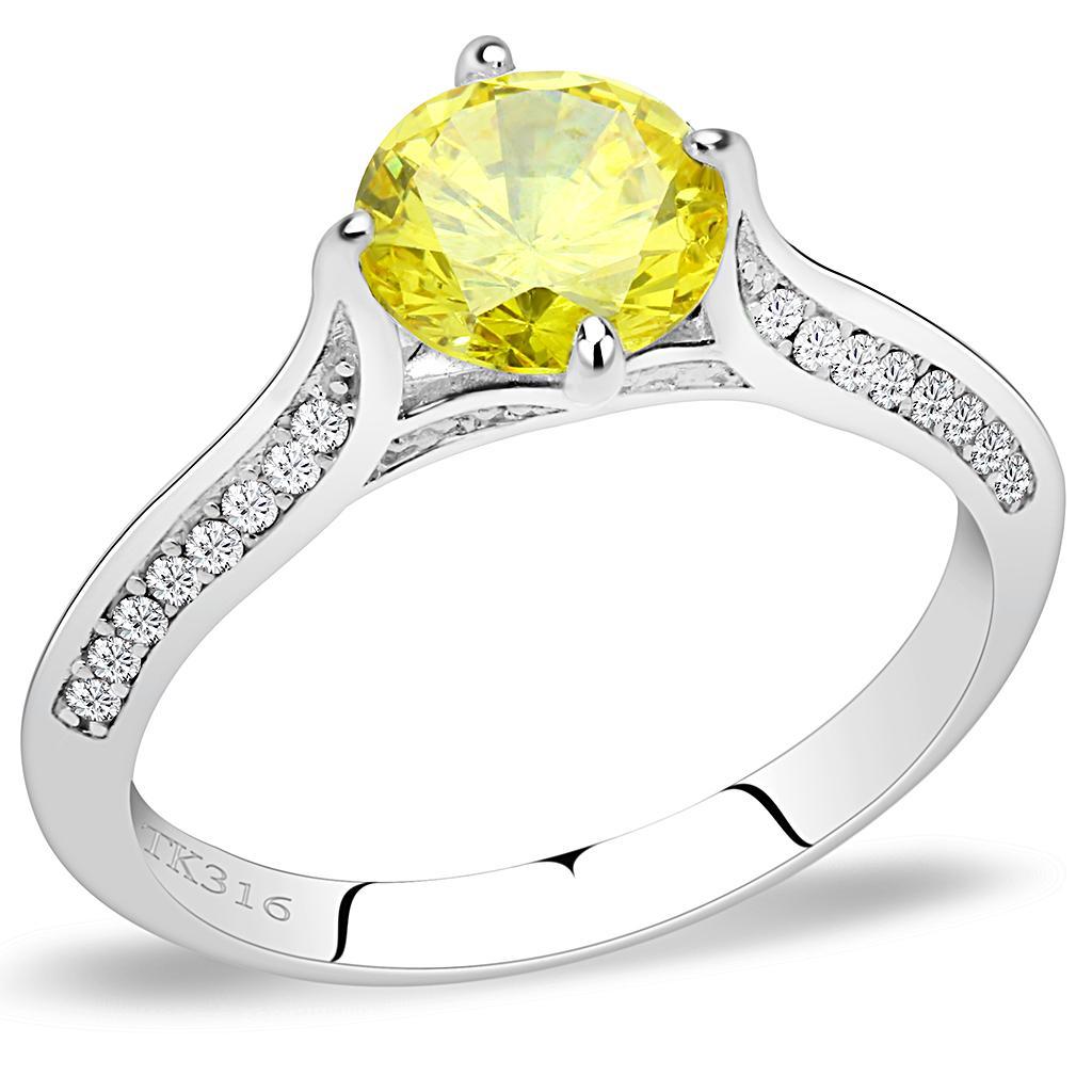 DA037 - High polished (no plating) Stainless Steel Ring with AAA Grade CZ  in Topaz-0