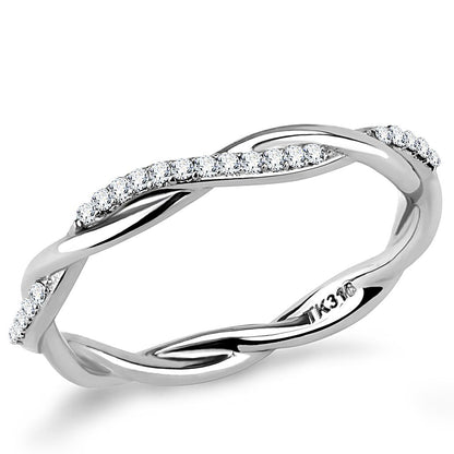 DA042 - High polished (no plating) Stainless Steel Ring with AAA Grade CZ  in Clear-0
