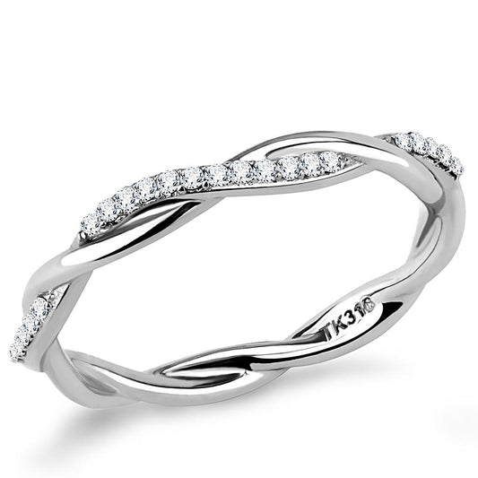 DA042 - High polished (no plating) Stainless Steel Ring with AAA Grade CZ  in Clear-0