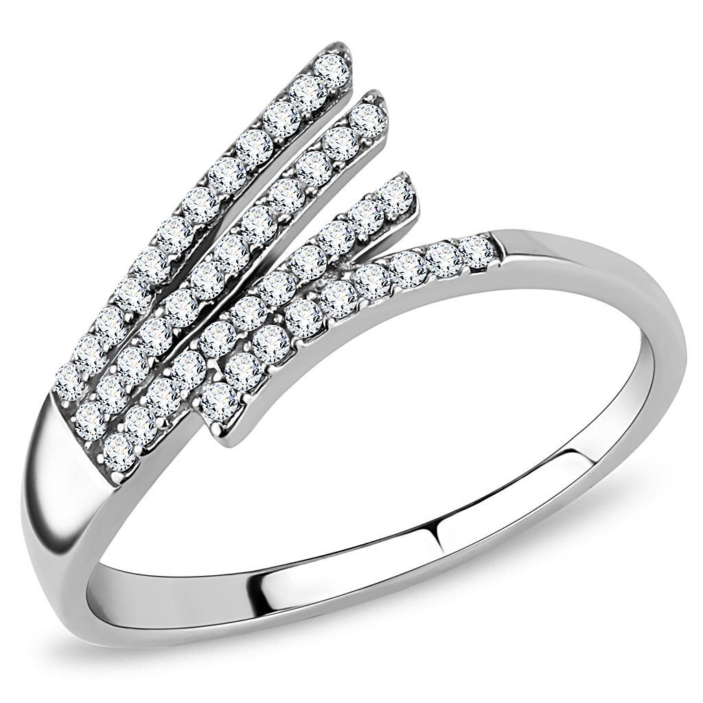 DA043 - High polished (no plating) Stainless Steel Ring with AAA Grade CZ  in Clear-0