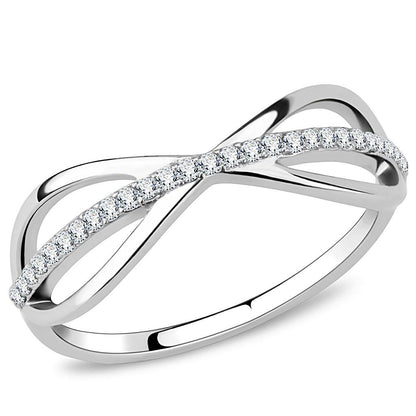 DA046 - High polished (no plating) Stainless Steel Ring with AAA Grade CZ  in Clear-0