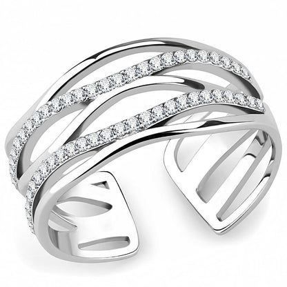 DA047 - High polished (no plating) Stainless Steel Ring with AAA Grade CZ  in Clear-0
