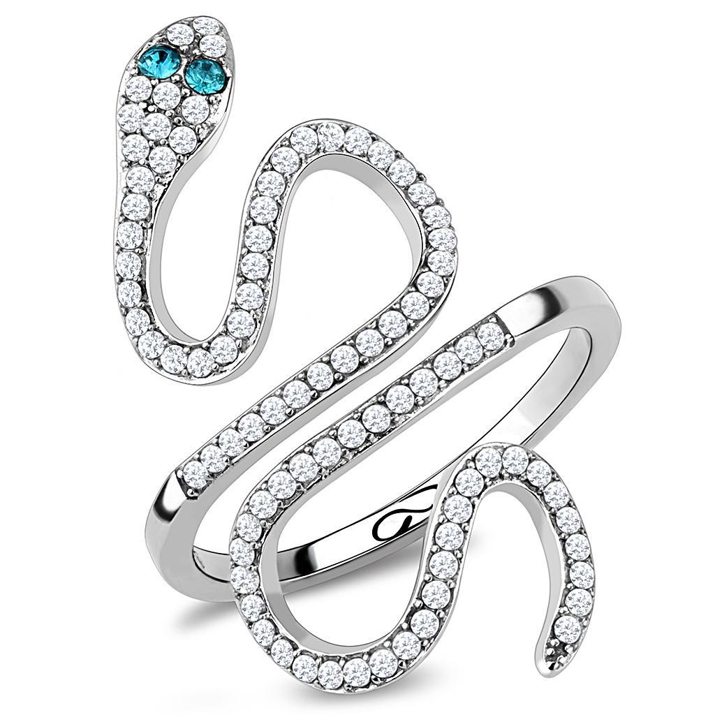DA051 - High polished (no plating) Stainless Steel Ring with Top Grade Crystal  in Blue Zircon-0