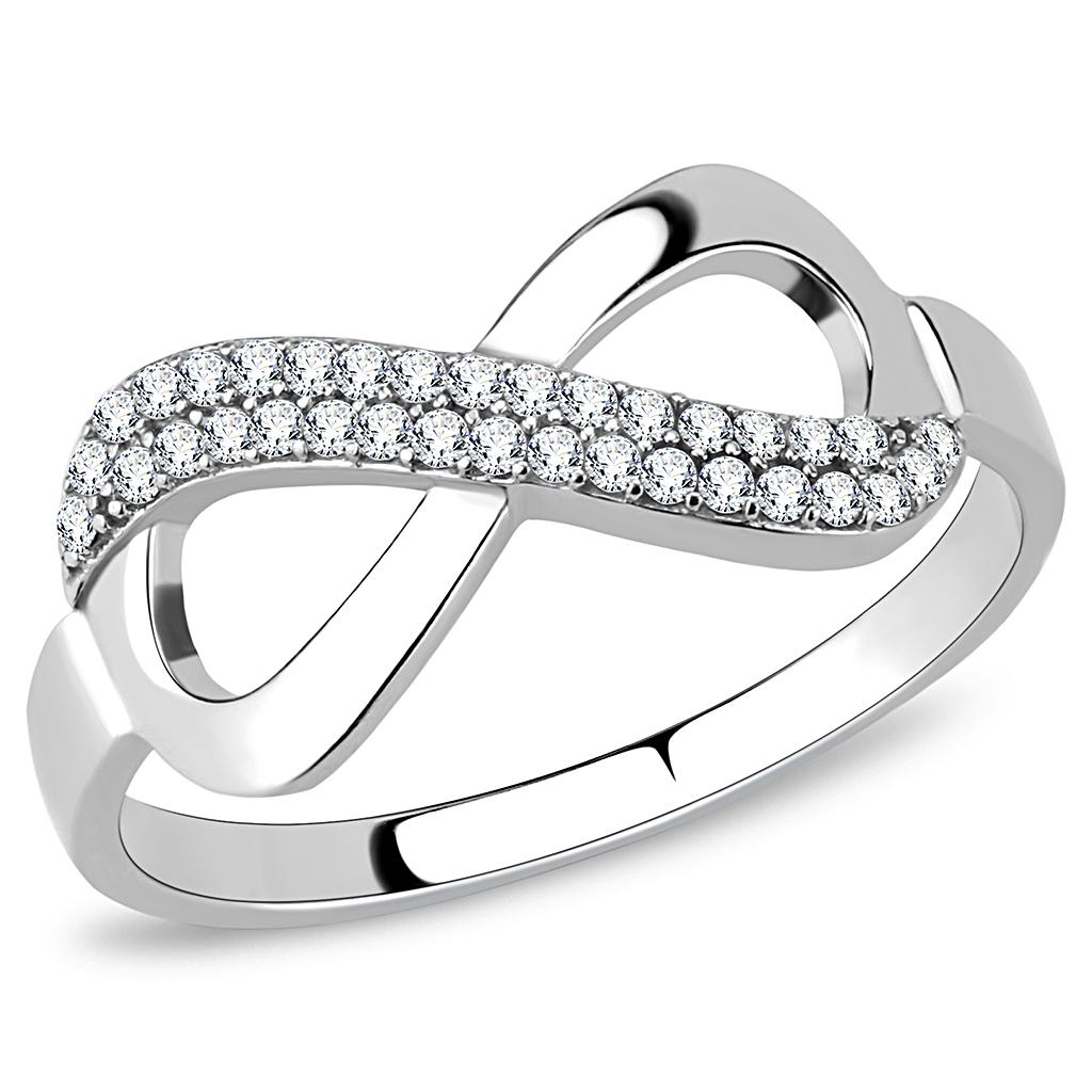 DA054 - High polished (no plating) Stainless Steel Ring with AAA Grade CZ  in Clear-0