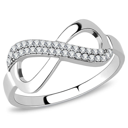 DA054 - High polished (no plating) Stainless Steel Ring with AAA Grade CZ  in Clear-0