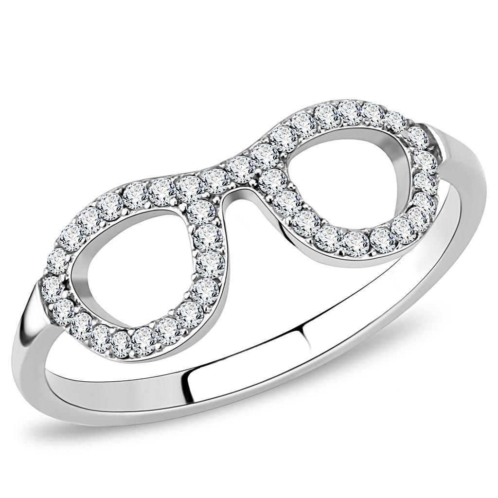 DA055 - High polished (no plating) Stainless Steel Ring with AAA Grade CZ  in Clear-0