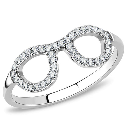 DA055 - High polished (no plating) Stainless Steel Ring with AAA Grade CZ  in Clear-0