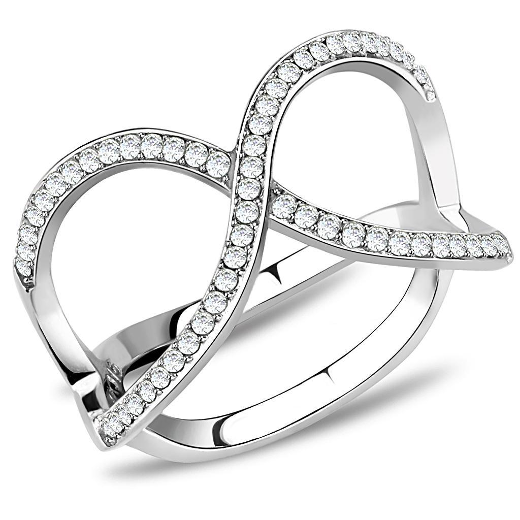 DA058 - High polished (no plating) Stainless Steel Ring with AAA Grade CZ  in Clear-0