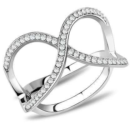DA058 - High polished (no plating) Stainless Steel Ring with AAA Grade CZ  in Clear-0