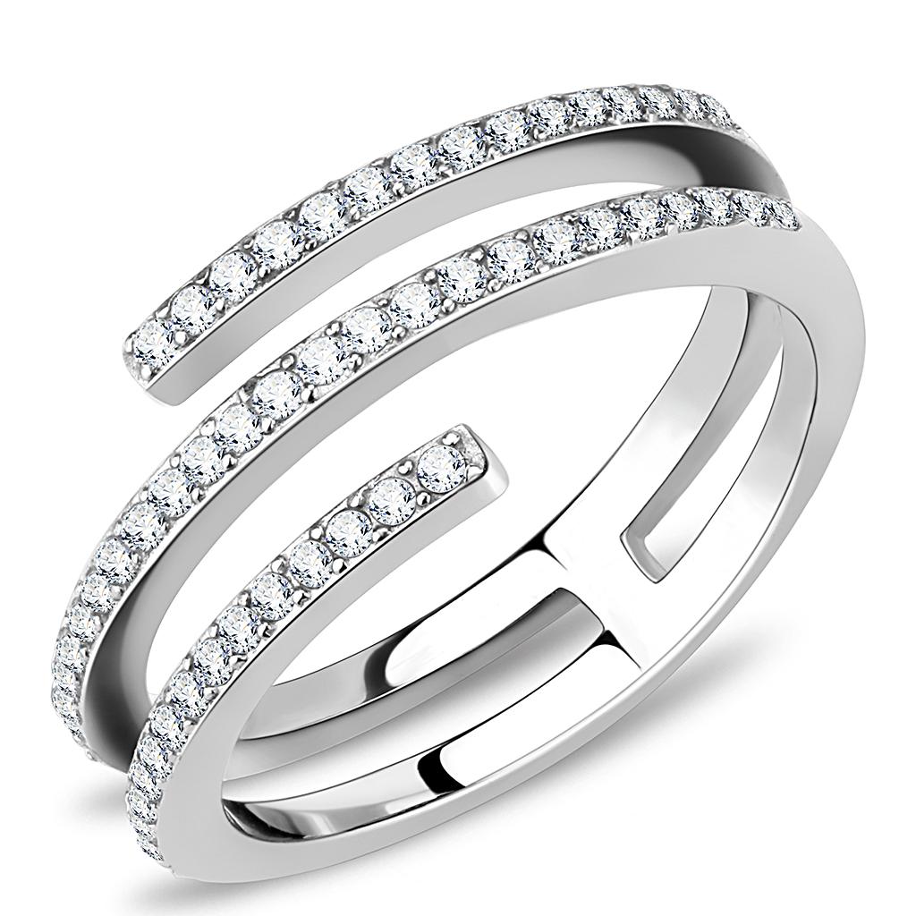 DA060 - High polished (no plating) Stainless Steel Ring with AAA Grade CZ  in Clear-0