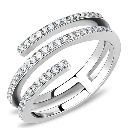 DA060 - High polished (no plating) Stainless Steel Ring with AAA Grade CZ  in Clear-0