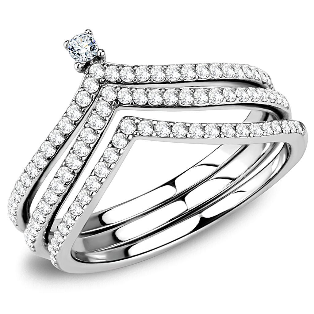 DA061 - High polished (no plating) Stainless Steel Ring with AAA Grade CZ  in Clear-0