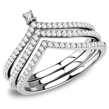DA061 - High polished (no plating) Stainless Steel Ring with AAA Grade CZ  in Clear-0