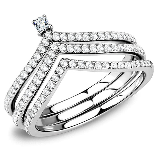 DA061 - High polished (no plating) Stainless Steel Ring with AAA Grade CZ  in Clear-0