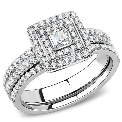 DA064 - High polished (no plating) Stainless Steel Ring with AAA Grade CZ  in Clear-0