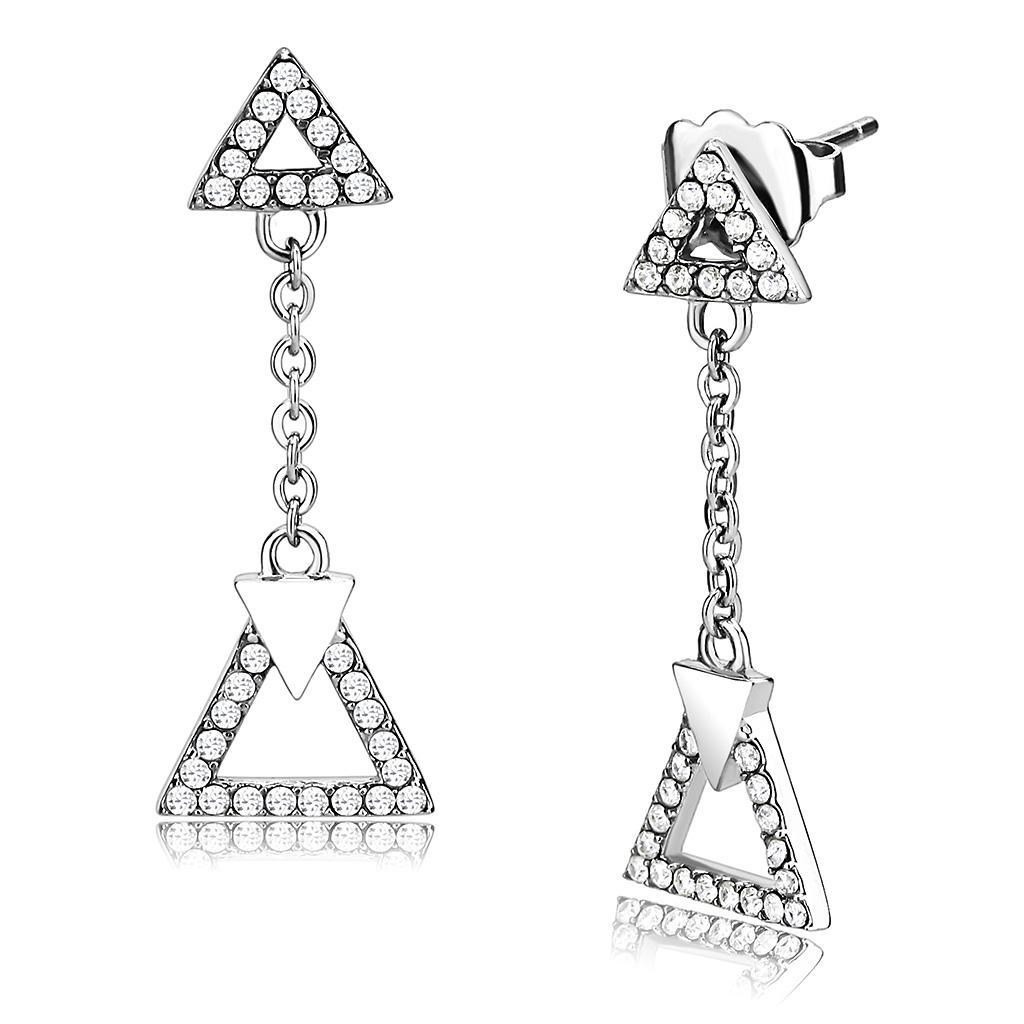 DA068 - High polished (no plating) Stainless Steel Earrings with AAA Grade CZ  in Clear-0