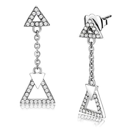 DA068 - High polished (no plating) Stainless Steel Earrings with AAA Grade CZ  in Clear-0