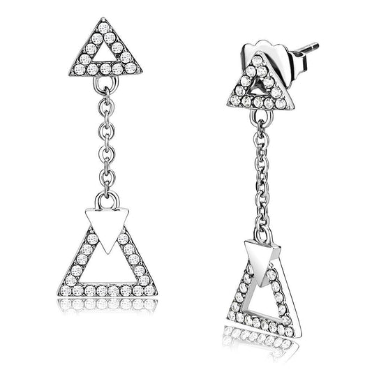 DA068 - High polished (no plating) Stainless Steel Earrings with AAA Grade CZ  in Clear-0
