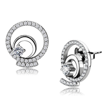 DA069 - High polished (no plating) Stainless Steel Earrings with AAA Grade CZ  in Clear-0