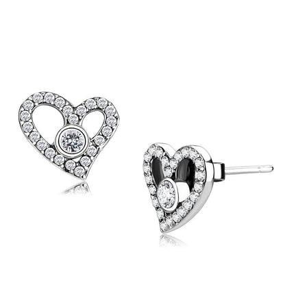 DA075 - High polished (no plating) Stainless Steel Earrings with AAA Grade CZ  in Clear-0