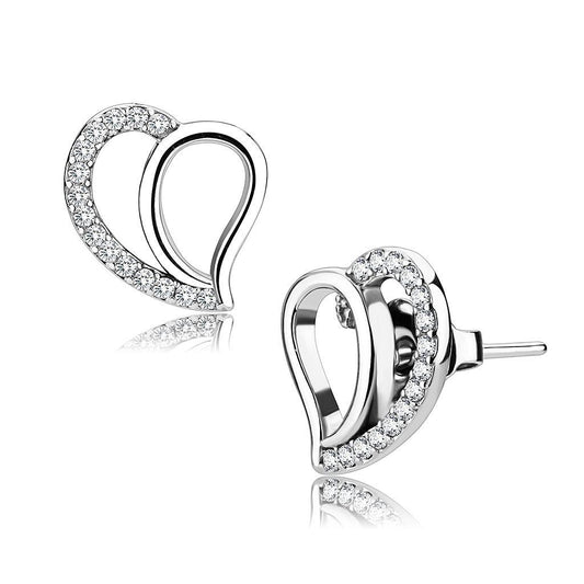 DA076 - High polished (no plating) Stainless Steel Earrings with AAA Grade CZ  in Clear-0
