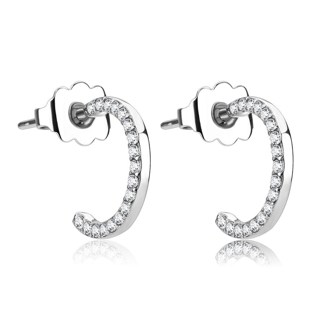 DA079 - High polished (no plating) Stainless Steel Earrings with AAA Grade CZ  in Clear-0