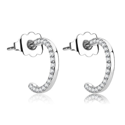 DA079 - High polished (no plating) Stainless Steel Earrings with AAA Grade CZ  in Clear-0