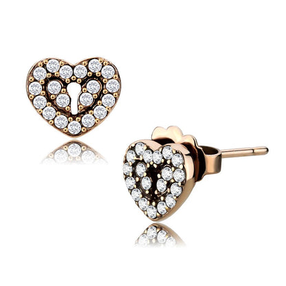 DA085 - IP Rose Gold(Ion Plating) Stainless Steel Earrings with AAA Grade CZ  in Clear-0