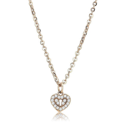 DA086 - IP Rose Gold(Ion Plating) Stainless Steel Chain Pendant with AAA Grade CZ  in Clear-0