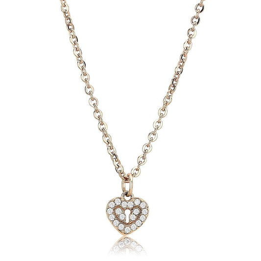 DA086 - IP Rose Gold(Ion Plating) Stainless Steel Chain Pendant with AAA Grade CZ  in Clear-0