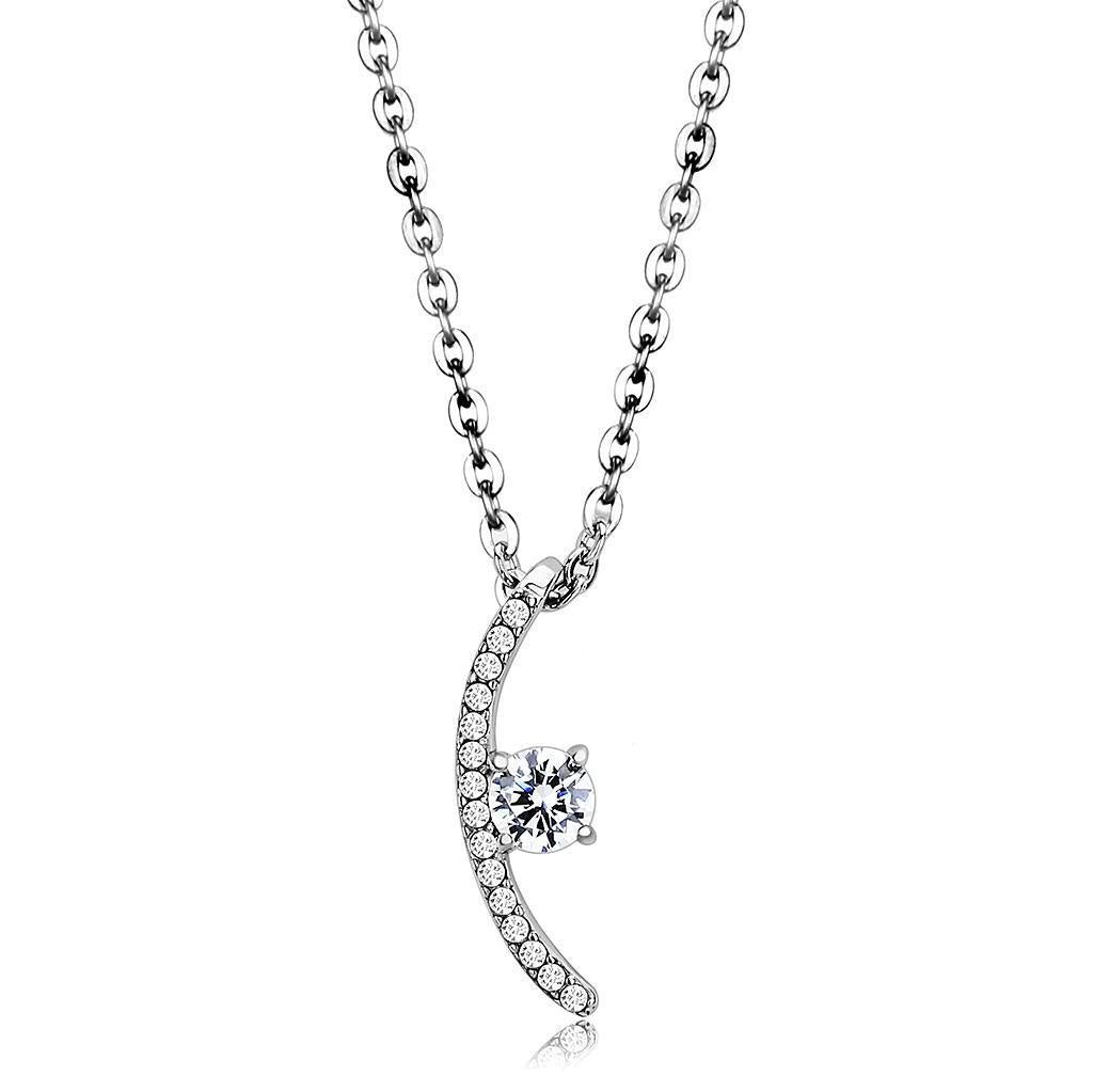 DA092 - High polished (no plating) Stainless Steel Chain Pendant with AAA Grade CZ  in Clear-0