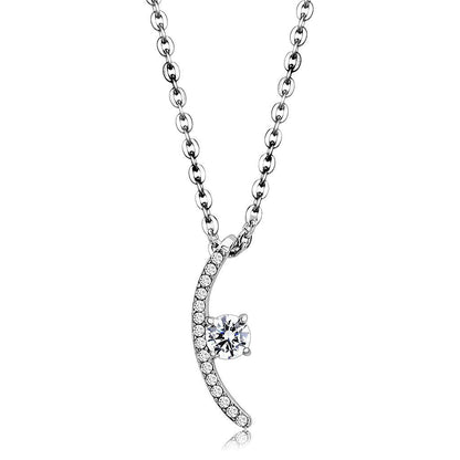 DA092 - High polished (no plating) Stainless Steel Chain Pendant with AAA Grade CZ  in Clear-0