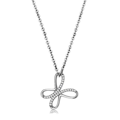 DA093 - High polished (no plating) Stainless Steel Chain Pendant with AAA Grade CZ  in Clear-0