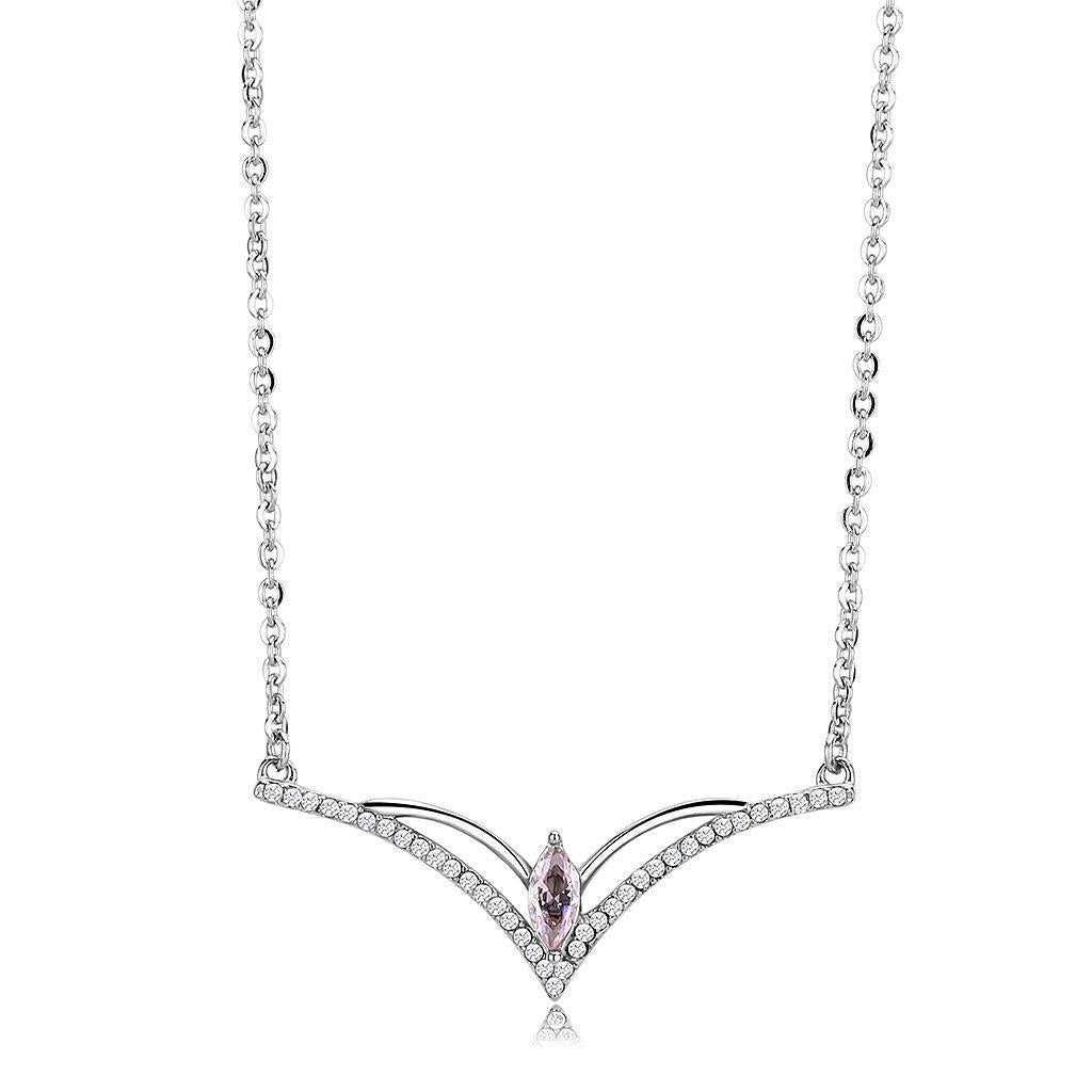 DA094 - High polished (no plating) Stainless Steel Chain Pendant with AAA Grade CZ  in Light Rose-0