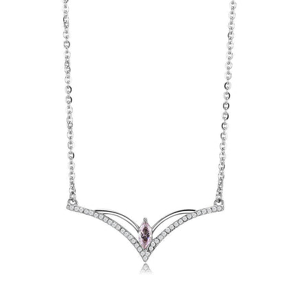 DA094 - High polished (no plating) Stainless Steel Chain Pendant with AAA Grade CZ  in Light Rose-0