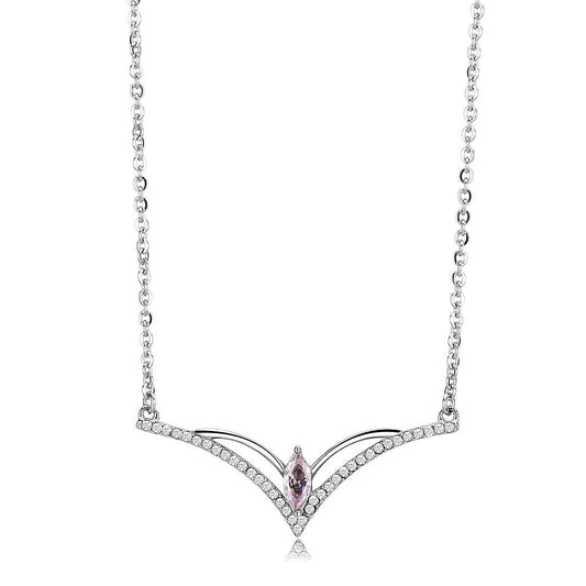 DA094 - High polished (no plating) Stainless Steel Chain Pendant with AAA Grade CZ  in Light Rose-0
