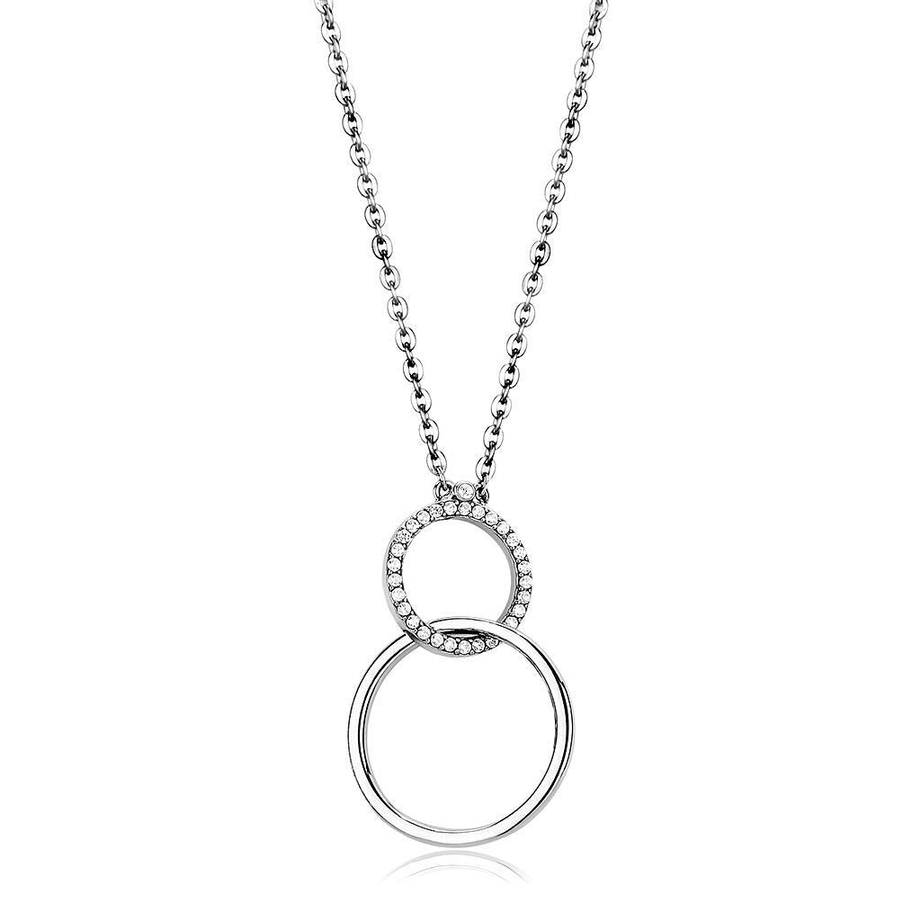 DA097 - High polished (no plating) Stainless Steel Chain Pendant with AAA Grade CZ  in Clear-0