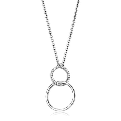DA097 - High polished (no plating) Stainless Steel Chain Pendant with AAA Grade CZ  in Clear-0