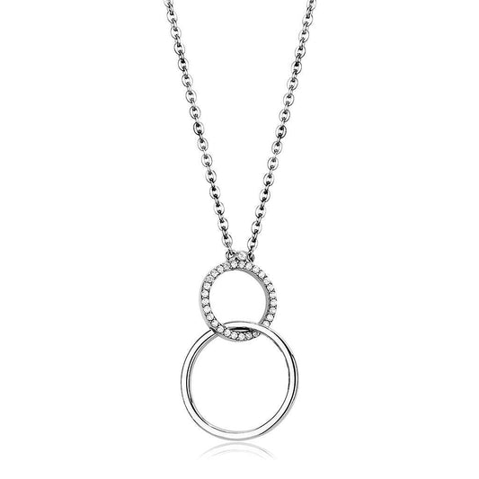 DA097 - High polished (no plating) Stainless Steel Chain Pendant with AAA Grade CZ  in Clear-0