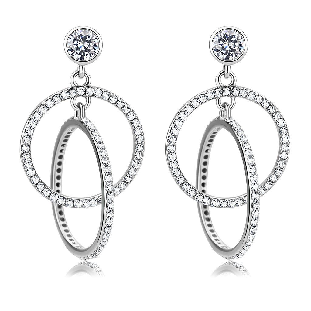 DA100 - High polished (no plating) Stainless Steel Earrings with AAA Grade CZ  in Clear-0
