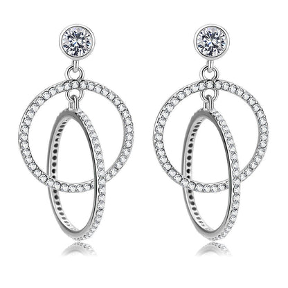 DA100 - High polished (no plating) Stainless Steel Earrings with AAA Grade CZ  in Clear-0
