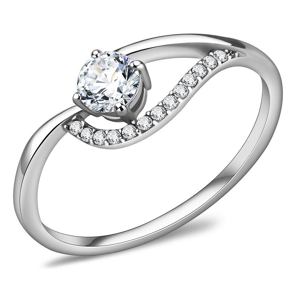 DA105 - High polished (no plating) Stainless Steel Ring with AAA Grade CZ  in Clear-0
