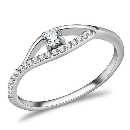 DA108 - High polished (no plating) Stainless Steel Ring with AAA Grade CZ  in Clear-0