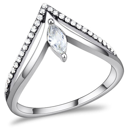 DA109 - High polished (no plating) Stainless Steel Ring with AAA Grade CZ  in Clear-0