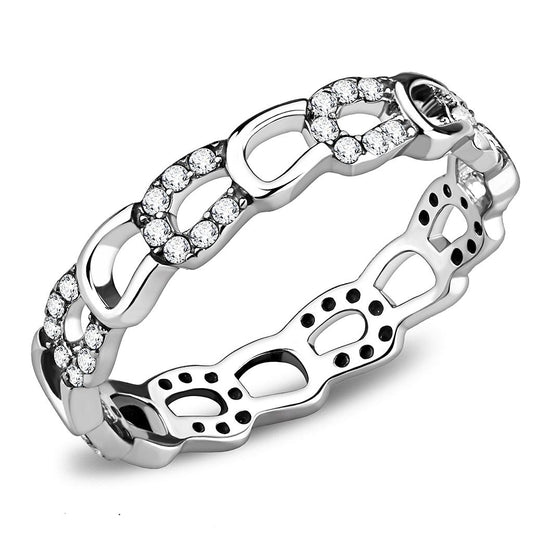 DA111 - High polished (no plating) Stainless Steel Ring with AAA Grade CZ  in Clear-0